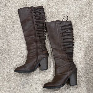 Brown Knee-High Boots with Lace-Up Detail